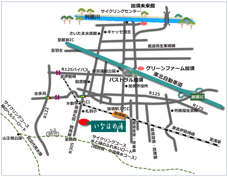 地図 加須市健康ふれあいセンター　いなほの湯